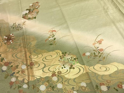 平和屋着物●訪問着　草花丸文　暈し染め　金彩　正絹　逸品　AABM3811fy