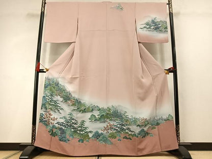 平和屋着物●訪問着　友禅　作家物　風景松文　暈し染め　正絹　逸品　AABM3814fy