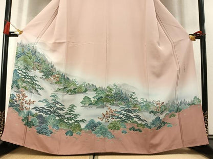 平和屋着物●訪問着　友禅　作家物　風景松文　暈し染め　正絹　逸品　AABM3814fy