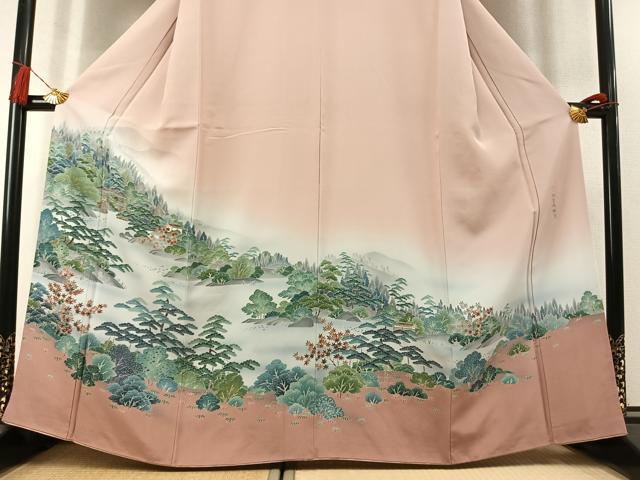 平和屋着物●訪問着　友禅　作家物　風景松文　暈し染め　正絹　逸品　AABM3814fy