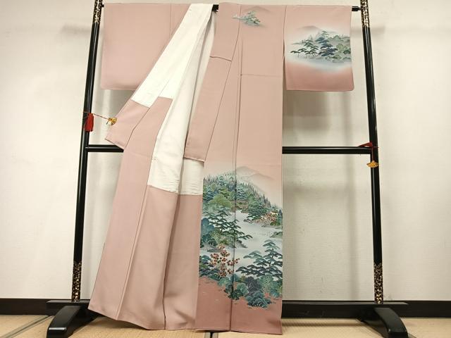 平和屋着物●訪問着　友禅　作家物　風景松文　暈し染め　正絹　逸品　AABM3814fy