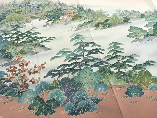 平和屋着物●訪問着　友禅　作家物　風景松文　暈し染め　正絹　逸品　AABM3814fy