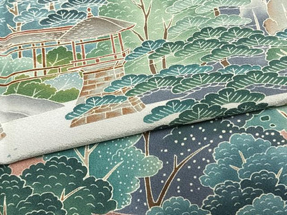 平和屋着物●訪問着　友禅　作家物　風景松文　暈し染め　正絹　逸品　AABM3814fy