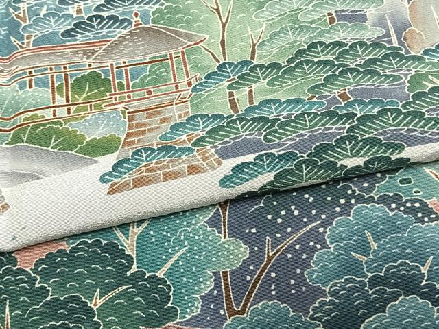平和屋着物●訪問着　友禅　作家物　風景松文　暈し染め　正絹　逸品　AABM3814fy
