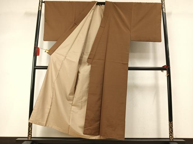 平和屋着物●男性　紬　アンサンブル　色無地　香染色　正絹　逸品　AABM3817fy
