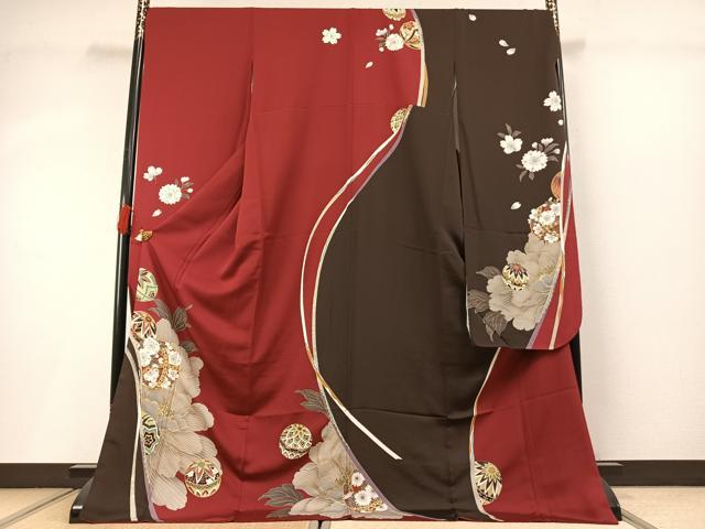 平和屋着物●豪華振袖　駒刺繍　鞠　草花文　金彩　正絹　逸品　AABM3820fy