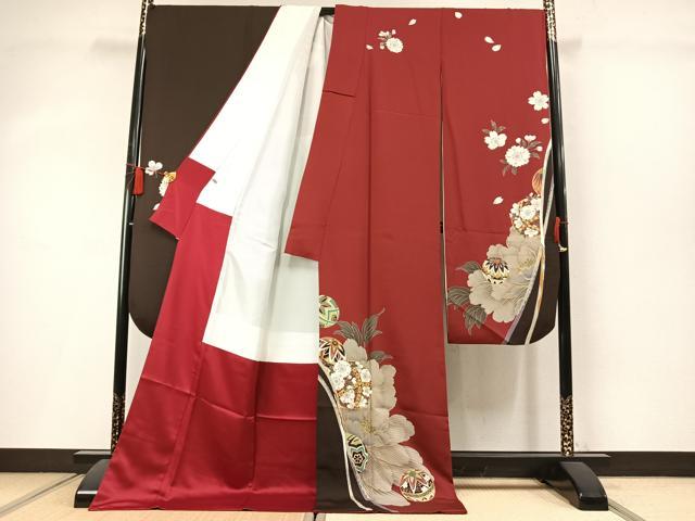 平和屋着物●豪華振袖　駒刺繍　鞠　草花文　金彩　正絹　逸品　AABM3820fy