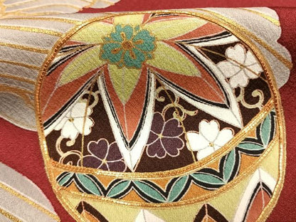 平和屋着物●豪華振袖　駒刺繍　鞠　草花文　金彩　正絹　逸品　AABM3820fy