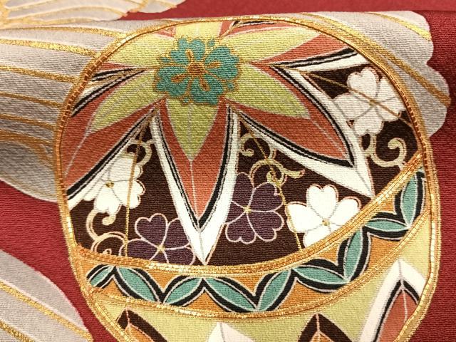 平和屋着物●豪華振袖　駒刺繍　鞠　草花文　金彩　正絹　逸品　AABM3820fy