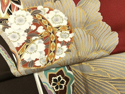 平和屋着物●豪華振袖　駒刺繍　鞠　草花文　金彩　正絹　逸品　AABM3820fy