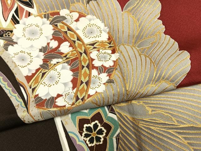 平和屋着物●豪華振袖　駒刺繍　鞠　草花文　金彩　正絹　逸品　AABM3820fy