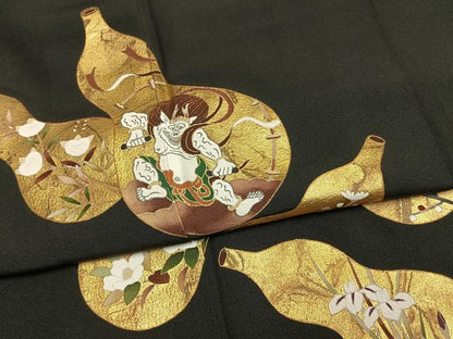 平和屋着物●豪華黒留袖　瓢箪　風神雷神　金彩　鈴乃屋扱い　正絹　逸品　未使用　AABM3823fy