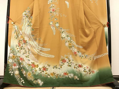 平和屋着物●豪華振袖　辻が花　駒刺繍　暈し染め　金彩　正絹　逸品　AABM3825fy