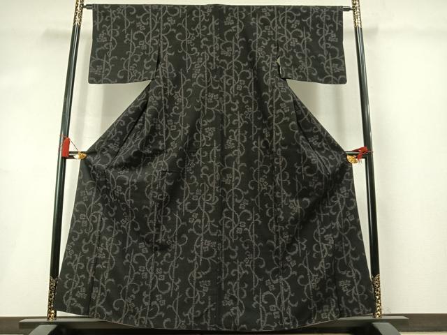 平和屋着物●結城紬　飛び亀甲柄　花唐草文　正絹　逸品　AABM3827fy