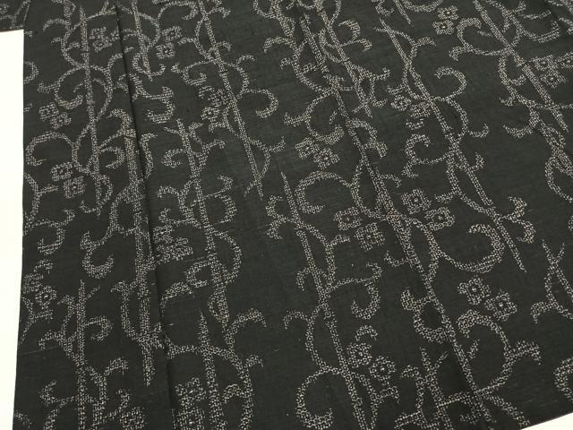 平和屋着物●結城紬　飛び亀甲柄　花唐草文　正絹　逸品　AABM3827fy