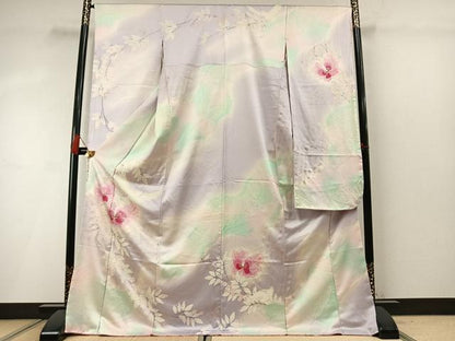 平和屋着物●豪華振袖　絞り　花鳥文　暈し染め　金銀彩　正絹　逸品　AABM3830fy