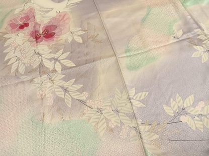 平和屋着物●豪華振袖　絞り　花鳥文　暈し染め　金銀彩　正絹　逸品　AABM3830fy