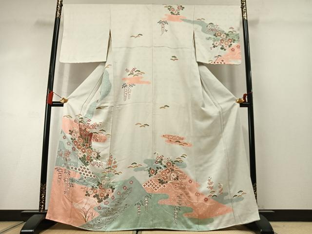 平和屋着物●訪問着　絞り　御所車花文　金彩　正絹　逸品　AABM3832fy
