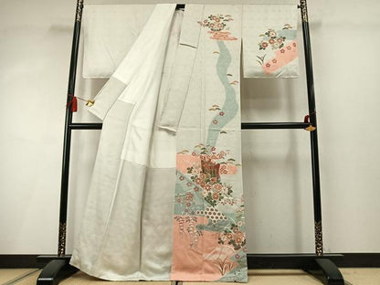 平和屋着物●訪問着　絞り　御所車花文　金彩　正絹　逸品　AABM3832fy