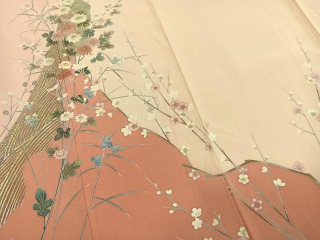 平和屋着物●訪問着　枝花文　暈し染め　金彩　正絹　逸品　AABM3834fy