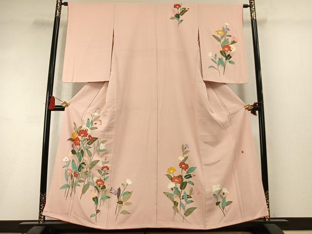 平和屋着物▼訪問着　友禅　作家物　枝花文　正絹　逸品　AABM3836fy