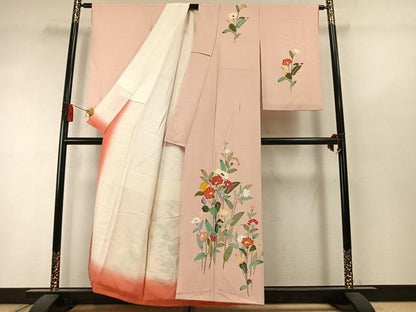 平和屋着物▼訪問着　友禅　作家物　枝花文　正絹　逸品　AABM3836fy