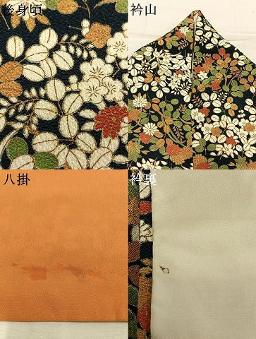 平和屋着物▼上質な小紋　草花文　金彩　鬼しぼ縮緬　正絹　逸品　AABM3837fy