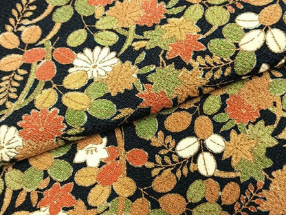 平和屋着物▼上質な小紋　草花文　金彩　鬼しぼ縮緬　正絹　逸品　AABM3837fy