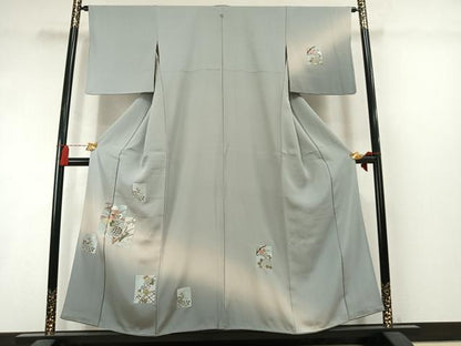 平和屋着物●訪問着　総刺繍　色紙重ね花文　暈し染め　金糸　正絹　逸品　AABM3841fy
