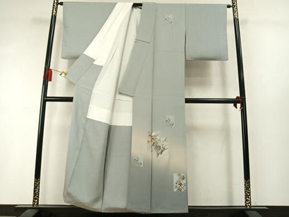 平和屋着物●訪問着　総刺繍　色紙重ね花文　暈し染め　金糸　正絹　逸品　AABM3841fy