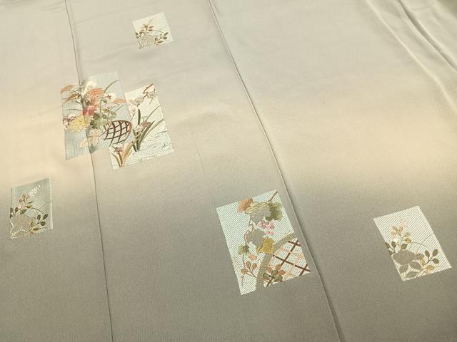 平和屋着物●訪問着　総刺繍　色紙重ね花文　暈し染め　金糸　正絹　逸品　AABM3841fy