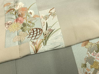 平和屋着物●訪問着　総刺繍　色紙重ね花文　暈し染め　金糸　正絹　逸品　AABM3841fy