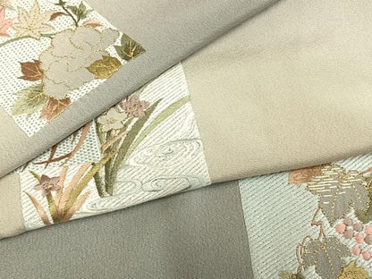 平和屋着物●訪問着　総刺繍　色紙重ね花文　暈し染め　金糸　正絹　逸品　AABM3841fy
