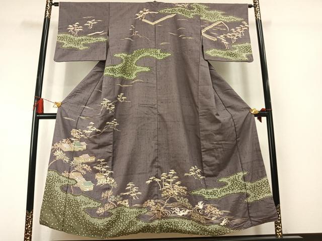 平和屋着物●訪問着　紬地　風景枝松文　金彩　やまと誂製　正絹　逸品　AABM3842fy