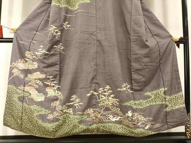 平和屋着物●訪問着　紬地　風景枝松文　金彩　やまと誂製　正絹　逸品　AABM3842fy