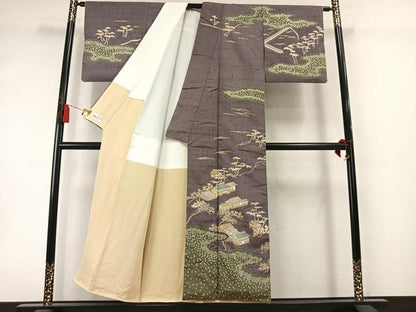 平和屋着物●訪問着　紬地　風景枝松文　金彩　やまと誂製　正絹　逸品　AABM3842fy