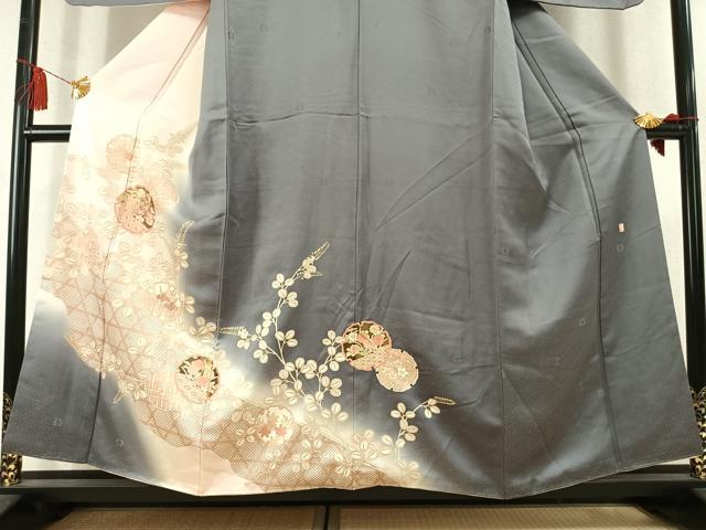 平和屋着物●十日町老舗ブランド　吉澤友禅　吾妻徳穂　訪問着　刺繍　雪輪花文　暈し染め　金彩　正絹　逸品　AABM3845fy