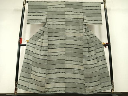 平和屋着物●上質な小紋　横段花蝶文　正絹　逸品　AABM3846fy