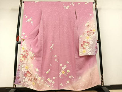 平和屋着物●豪華振袖　草花文　暈し染め　金彩　正絹　逸品　AABM3847fy