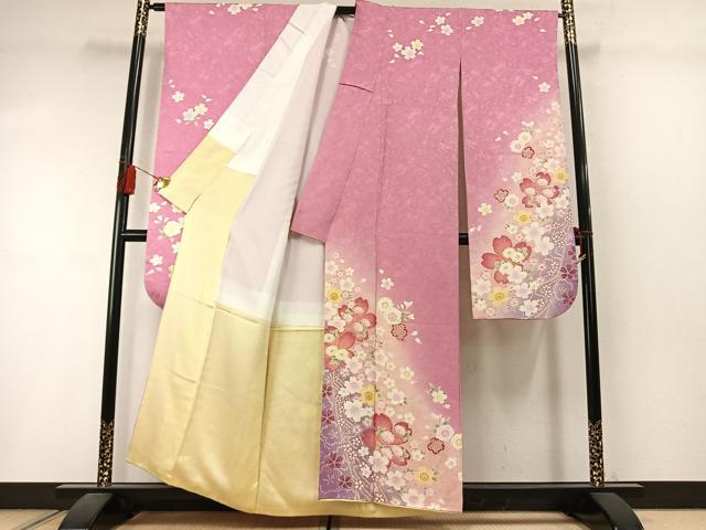 平和屋着物●豪華振袖　草花文　暈し染め　金彩　正絹　逸品　AABM3847fy