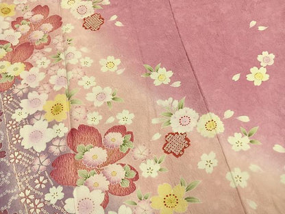 平和屋着物●豪華振袖　草花文　暈し染め　金彩　正絹　逸品　AABM3847fy