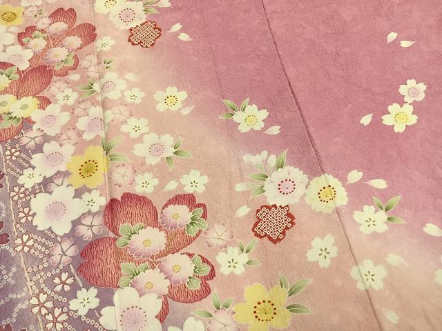 平和屋着物●豪華振袖　草花文　暈し染め　金彩　正絹　逸品　AABM3847fy