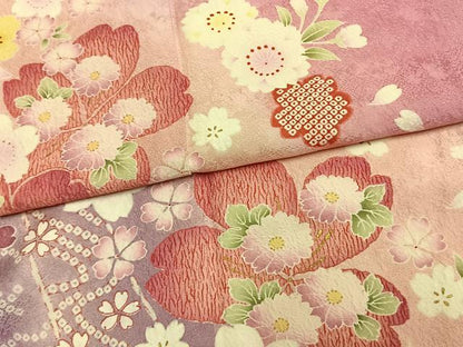 平和屋着物●豪華振袖　草花文　暈し染め　金彩　正絹　逸品　AABM3847fy