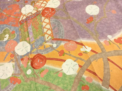 平和屋着物●豪華振袖　駒刺繍　枝梅松文　暈し染め　金彩　正絹　逸品　AABM3848fy