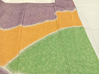 平和屋着物●豪華振袖　駒刺繍　枝梅松文　暈し染め　金彩　正絹　逸品　AABM3848fy