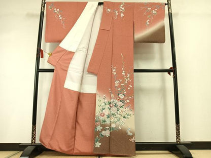 平和屋着物●訪問着　友禅　花蝶文　暈し染め　正絹　逸品　未使用　AABM3852fy