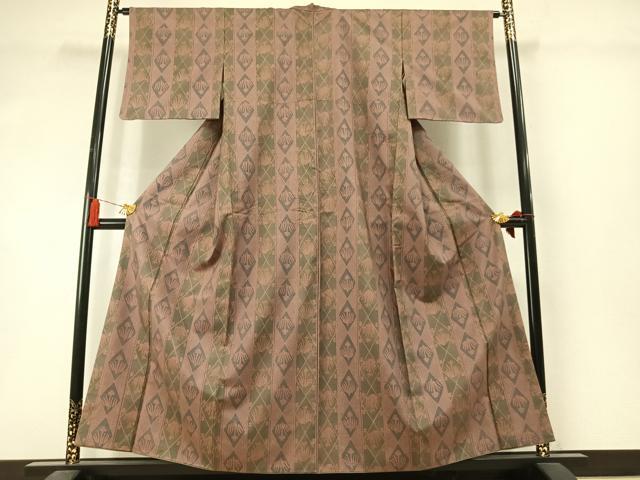 平和屋着物●上質な小紋　紬地　ろうけつ染め　亀甲花間道　正絹　逸品　AABM3853fy
