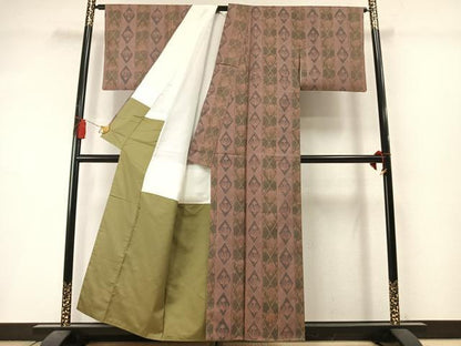 平和屋着物●上質な小紋　紬地　ろうけつ染め　亀甲花間道　正絹　逸品　AABM3853fy