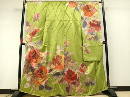 平和屋着物●豪華振袖　作家物　手描き　草花文　正絹　逸品　AABM3856fy