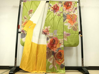 平和屋着物●豪華振袖　作家物　手描き　草花文　正絹　逸品　AABM3856fy